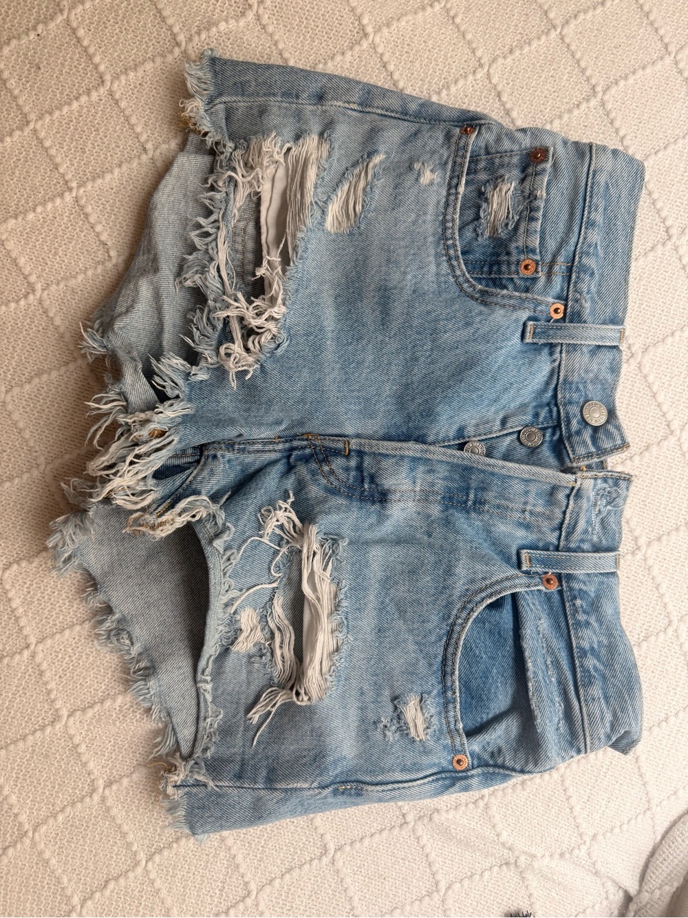 Levi's Light Blue Distressed High-Rise Denim Shorts